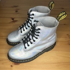 Dr Martens 1460 Pascal Rs Silver Iridescent Leather Ankle Boots Size 6 UK