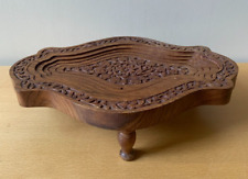 Rare, Indian, Carved Wooden, Collapsible, Footed, Oblong Basket/Bowl, Trivet