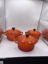 Le creuset casserole Dish  X 3 Volcanic Orange 10cm In Very Good Condition
