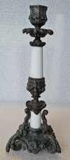 Beautiful Antique Ornate Pewter and Porcelain Candlestick / Candle Holder