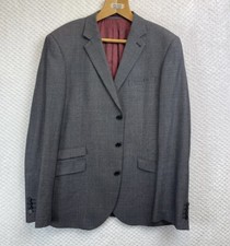 NEXT Alfred Brown Tailored Fit Jacket Mens 44L  100% Wool Grey Red Lining VGC