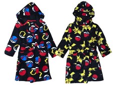 Boys Pokemon Robe Dressing Gown Pikachu Fleece Hood Fleece Age 4-14 Years Size