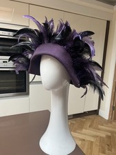 VINTAGE ANGELIKA KLOSE WOOL HAT FEATHERS PURPLE RACES WEDDING ATTIRE UNIQUE