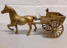 Vintage Solid Brass Horse and Cart Carriage Figurine Ornament 