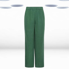 Ex Women's Tall Size Cotton Cheescloth Wide Leg Trousers in Olive Green
