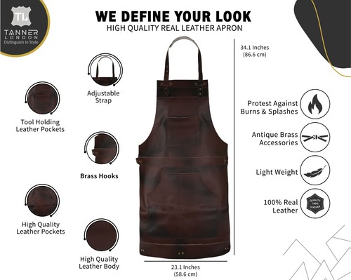 Leather apron pockets high - apron,