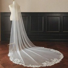 1 Tier Chapel Length 3M 2M Bridal Veil Lace Edge Wedding Veil + Comb White Ivory