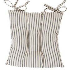 Nautical Cotton Ticking Stripe Quilted Seat Pad in Navy Blue. With Chair Ties