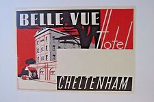 Vintage Travel Luggage Label for "Bellevue Hotel - Cheltenham w/ Old Car *