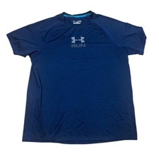 Under Armour HeatGear RUN T-Shirt Size M Blue Fitted Lightweight Gym Top