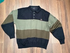 Vintage Paul & Shark Yachting Italy Brown Striped Collared Button Jumper Size XL