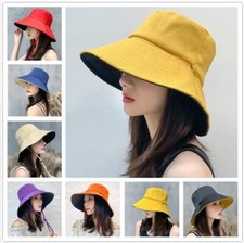 Ladies Sun Hats Double-sided Foldable Bucket Hat UPF 50+Summer Womens Cotton Cap
