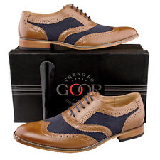 Mens Gatsby Brogues Shoes Suit Tan Navy Formal Leather Lined 6 7 8 9 0 11 12