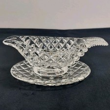 Cut Glass Mint Sauce Boat Jug & Saucer 1930s Vintage Diamond Pattern 60ml