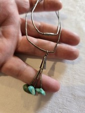 Native American Sterling Liquid Silver Turquoise Cone End Drop Pendant Necklace