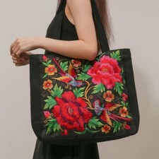 Canvas Women Shoulder Bag Ethnic Style Shopping Bag Embroidered Tote Bag