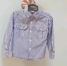 ?John Lewis Toddler Boy Smart  Navy Check  Pearly Popper Cotton Shirt  Age 2