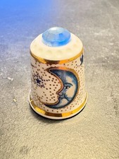 MAYFAIR EDITION FINE BONE CHINA THIMBLE - MOON CRESCENT - BLUE GEMSTONE- RARE 