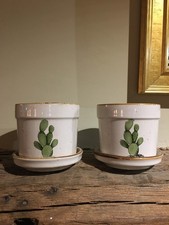 Pair Vintage Cactus porcelain ceramic Succulent Planters Plant motif flower pot