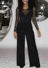  BRAVISSIMO Black Mesh Insert Jumpsuit Women's Smart Party Evening Holiday 186