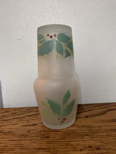 Bedside Water Carafe Set with Tumbler Glass and Decanter Bottle, Winter/ Holly