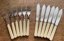 Vintage Set of 12 Firth Staybrite Fish Cutlery Forks & Knives Ornate Detail 