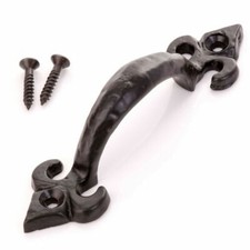 100mm BLACK FLEUR-DE-LYS HANDLE Antique Country Style Garden Gate Shed Door Pull