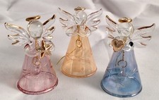 Engraved Glass Angel with bell Tree Decoration X 3 Hanging Glass Angel  Boxed