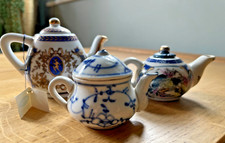 Three Miniature Teapots, Vintage Porcelain Blue & White Teapots, Small Tea Pots