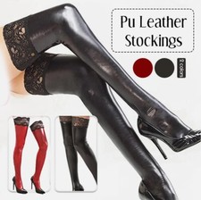 Women Lingerie PVC Latex Legging Stockings Wet Look Clubwear Thigh-High Socks UK
