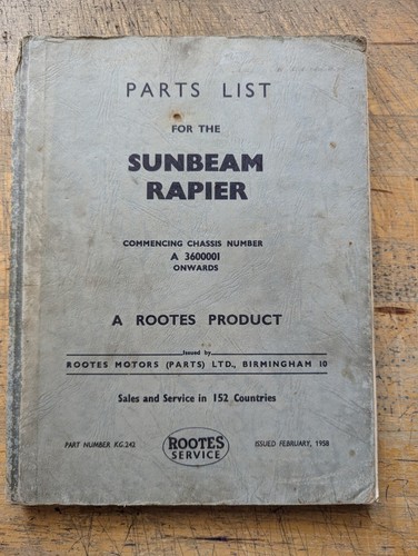 Rootes service sunbeam - sunbeam, rapier