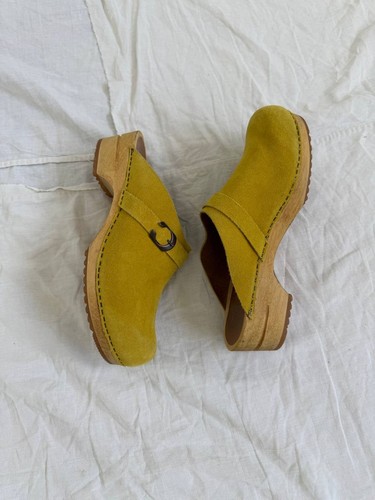 Yellow suede leather - leather, wooden