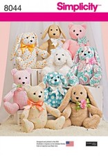 Simplicity Crafts Sewing Pattern 8044 Bear, Dog & Rabbit Stuffed Animal T...