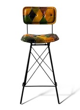 Handmade Eco-Friendly Leather leather & Wood Brown Round Ottoman Stool Bar Stool