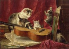 HENRIETTE RONNER KNIP CAT ANIMAL CANVAS PICTURE PRINT WALL ART  making music