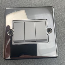 Legrand Light Switch 3 Gang 2 Way 10 Amp Polished Chrome / White Insert