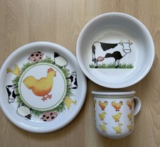 Arzberg Germany Vintage Child's 3-Piece Farm Fun Dinnerware Set Plate, Bowl, Mug