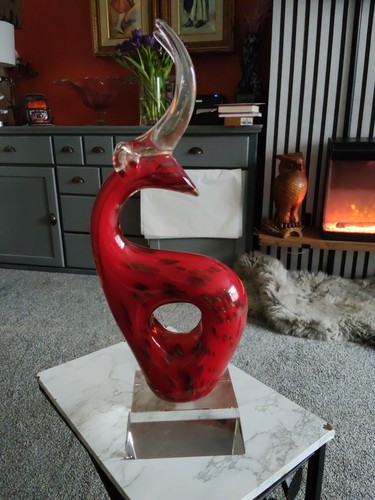 Red heavy glass stag - red,