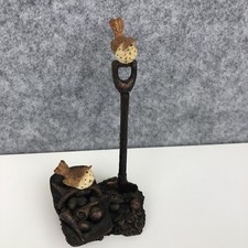 Bowbrook Bronze Tone Resin Birds  Figurine Statue Garden Shovel & Veg In Basket