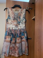 Ladies Multicoloured Renaissance Print Sleeveless Mini Dress Size Small