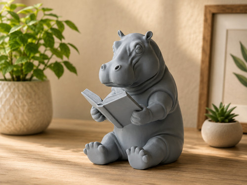 Reading hippo ornament - reading, cute