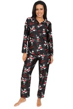 Women's Disney Mickey And Minnie Mouse Long Black Satin Pyjamas