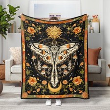 Orange Moth Throw Blanket