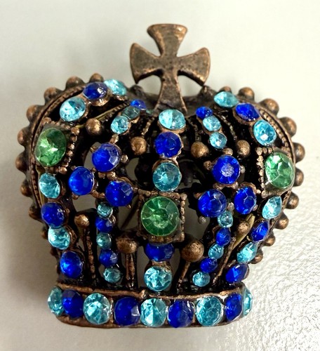 Vintage crown brooch blue - brooch,