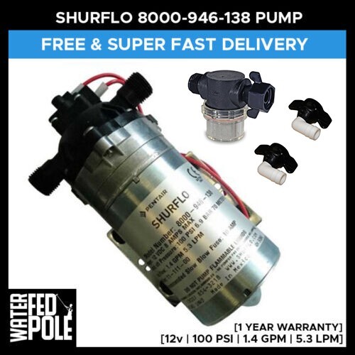 Shurflo 100psi pump 2lpm - 5.2lpm, w/