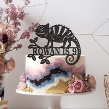 Custom Chameleon Lizard Glitter Cake Topper Birthday Party Gecko Iguana Reptile
