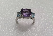 Sterling Silver 925 Amethyst & Aquamarine Gemstone Statement Ring UK Size U/16