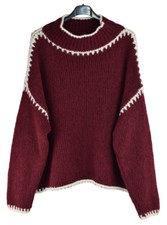 Ladies Italian Lagenlook Soft Cosy Wool Blend High Neck Blanket Stitch Jumper.