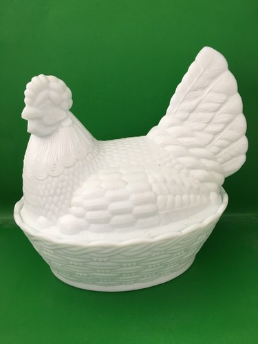 Vintage milk glass hen - vintage,