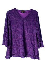 Ladies Lined Simon Jeffrey Purple Lace Top 3/4 Sleeves Women TOP Blouse Size S/M